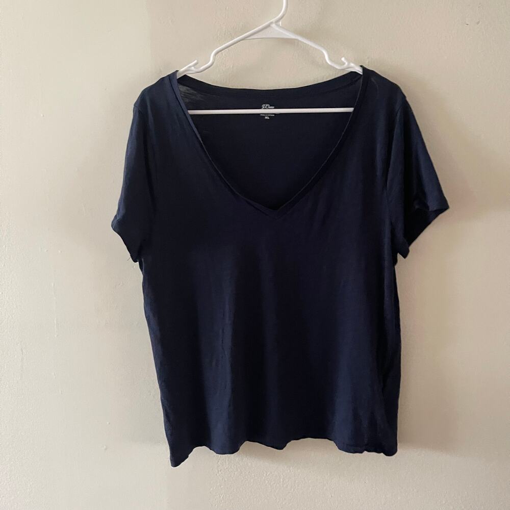J. Crew Womens XL Vintage Cotton V-Neck T-Shirt Blue Short Sleeve Top L2169